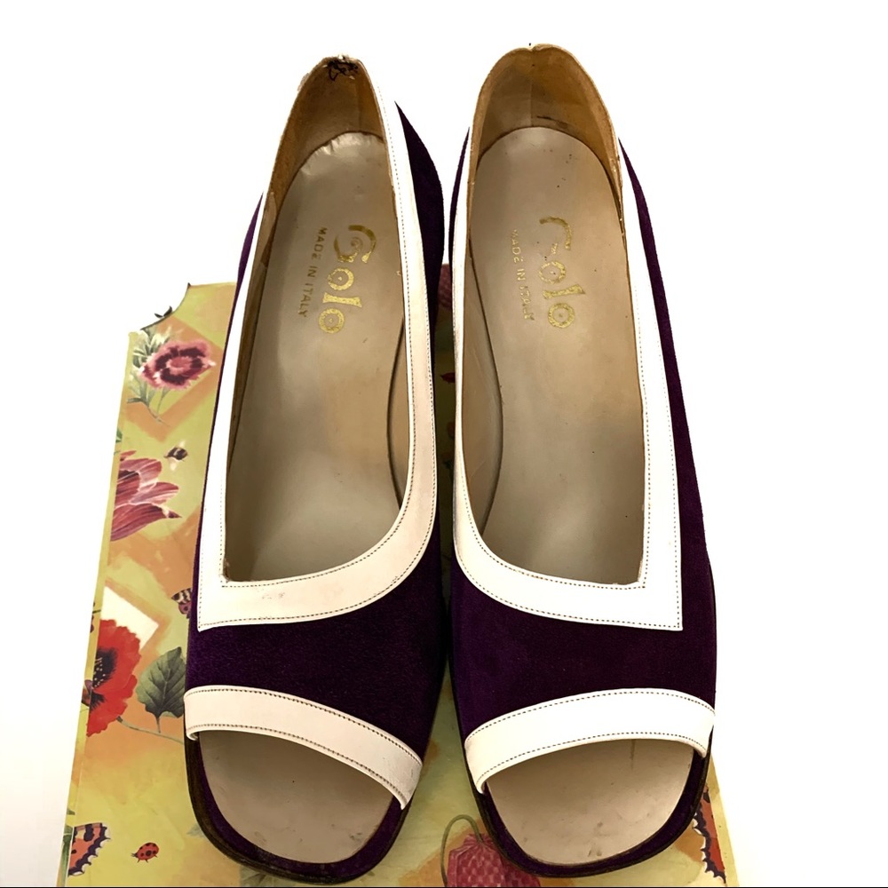 Golo Open Toe Purple Suede Chunky Heel Shoe 8-1/2B